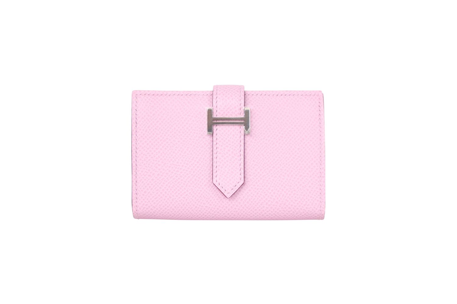 Hermes Bearn Mini Wallet, Pink Mauve Sylvester Epsom Leather and Palladium Hardware, U 2022 Stamp, Preowned in Box WA001