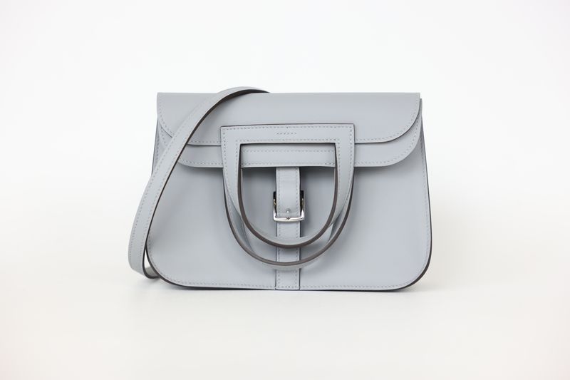 Hermes Halzan 22 Mini Bag, Gray Gris Pantin Swift Leather with Palladium Hardware, K 2025 Stamp, New in Box WA001 Hermes Halzan 22 Mini Bag, Gray Gris Pantin Swift Leather with Palladium Hardware, K 2025 Stamp, New in Box WA001
