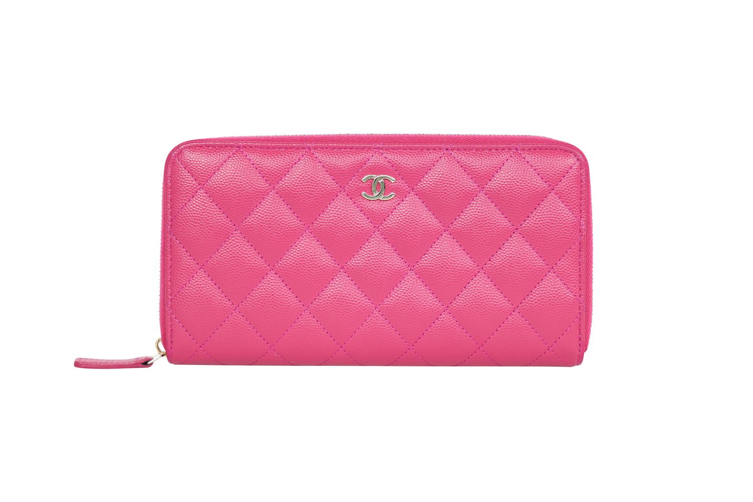 Chanel 22A Classic Long Zip Wallet, Pink Quilted Caviar Leather and Gold Hardware, Preowned in Box WA001