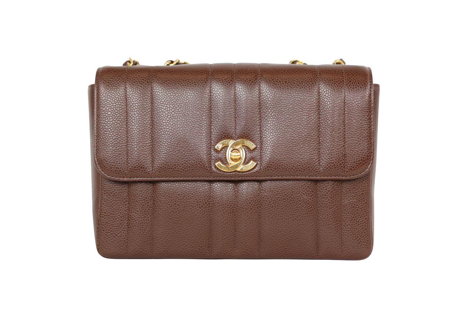 Chanel Vintage Mademoiselle Chain Bag, Brown Vertical Quilt Caviar