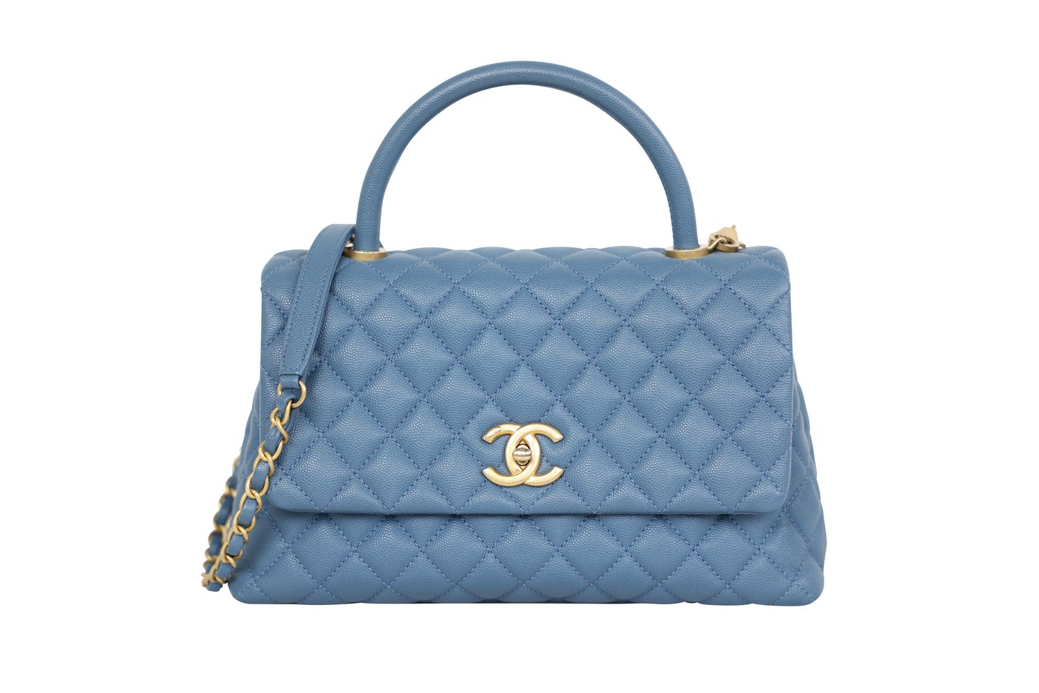 Chanel Coco Handle Small Bag, Blue Quilted Caviar Leather and Gold Hardware, Preowned No Dustbag WA001