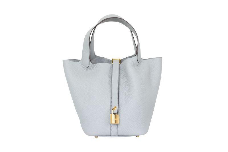 Hermes Picotin 18 Lock PM Bag, Gray Gris Pantin Clemence Leather and Gold Hardware, K 2025 Stamp, New in Box WA001