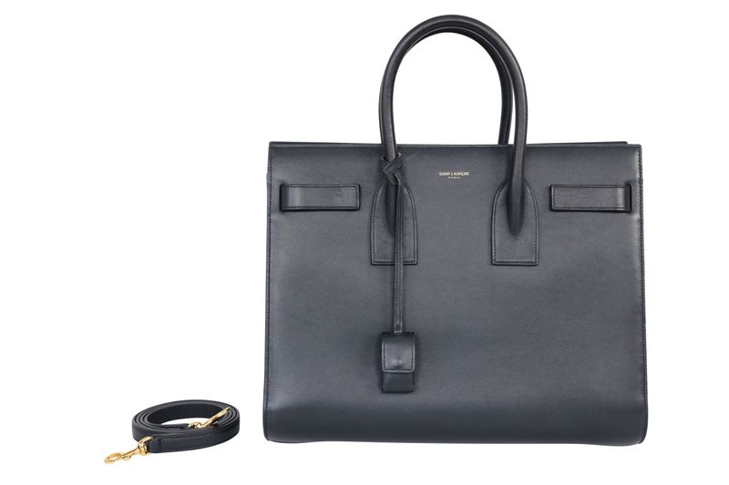 Saint Laurent Sac de Jour Small Bag, Almost Black Navy Leather and Gold Hardware, Preowned in Dustbag WA001