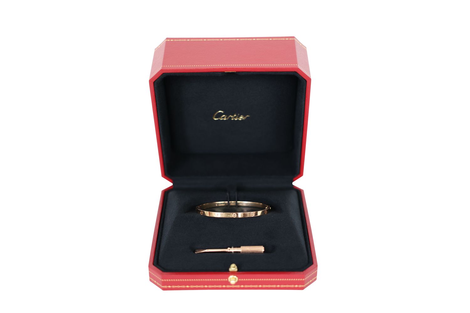 Cartier Love Bracelet Small Model, 18k Rose Gold, Size 16 Preowned in Box WA001
