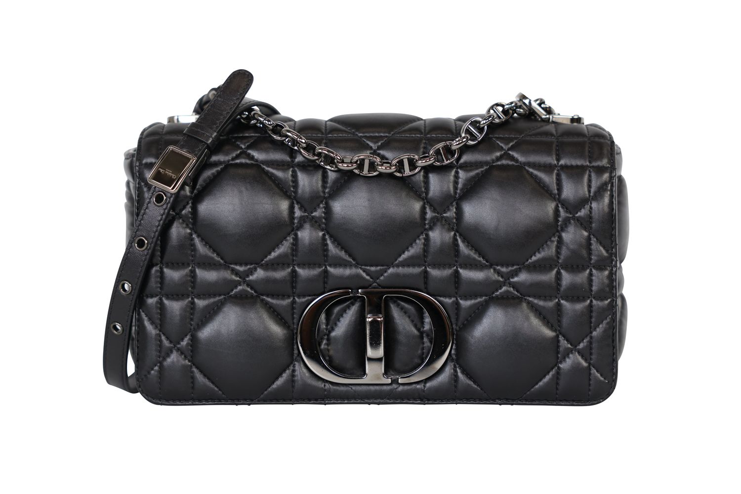 Christian Dior Caro Medium Bag, Black Cannage Lambskin Leather and Black Hardware, Preowned in Box WA001