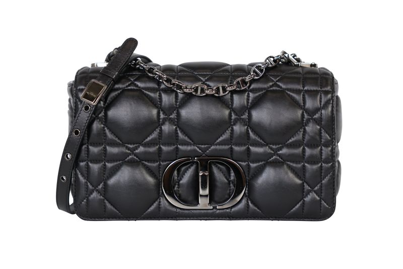 Christian Dior Caro Medium Bag, Black Cannage Lambskin Leather and Black Hardware, Preowned in Box WA001