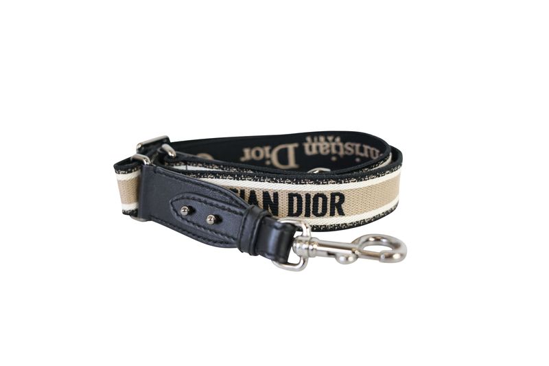 Christian Dior Adjustable Shoulder Strap, Black and Beige Canvas and Silver Hardware, Preowned No Dustbag WA001
