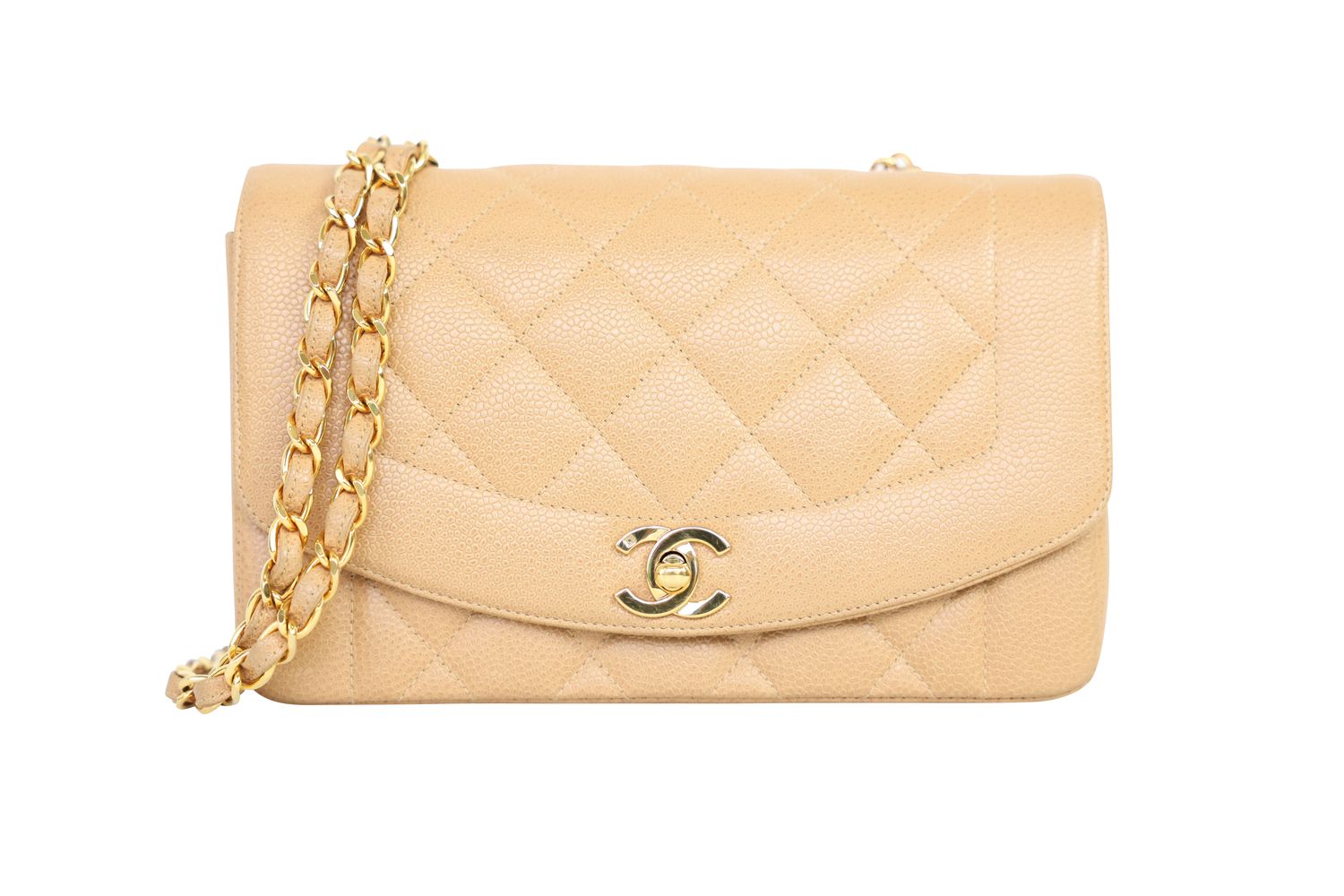 Chanel Vintage Diana Small Bag, Dark Beige Caviar Leather and Gold Hardware, Preowned No Dustbag WA001