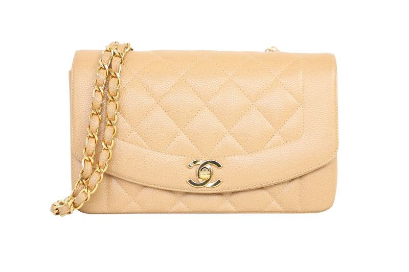Chanel Vintage Diana Small Bag, Dark Beige Caviar Leather and Gold Hardware, Preowned No Dustbag WA001
