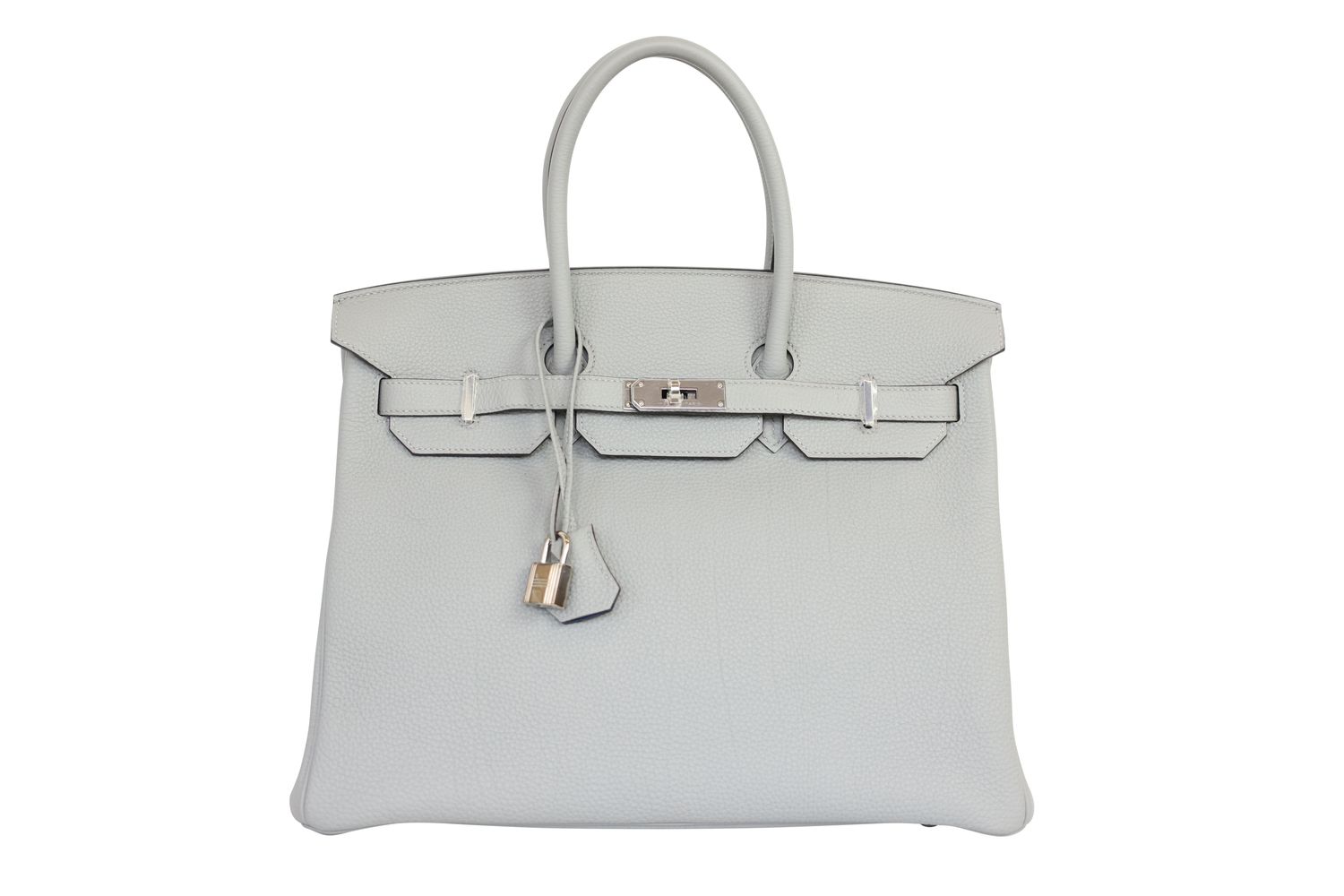 Hermes Birkin 35 Handbag, Verso Gray Gris Mouette and Blue Agate Togo Leather with Palladium Hardware, A 2017 Stamp, Preowned No Dustbag WA001