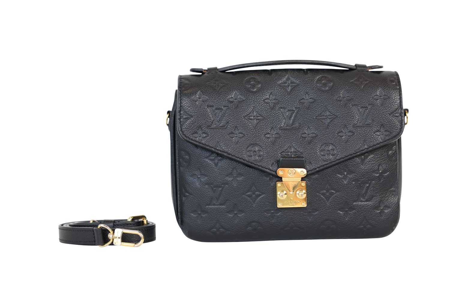 Louis Vuitton Pochette Metis Bag, Black Monogram Empreinte Leather and Gold Hardware, Preowned in Dustbag WA001