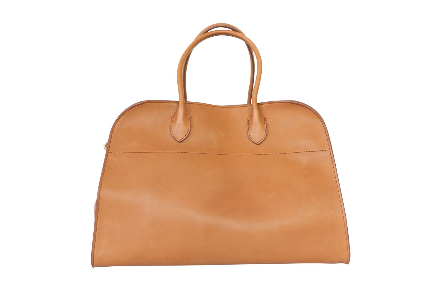 The Row Soft Margaux 15 Bag, Tan Brown Leather and Gold Hardware, Preowned in Dustbag WA001