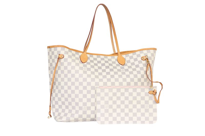 Louis Vuitton Neverfull GM Tote Bag, Damier Azur Canvas and Natural Leather, Preowned in Dustbag WA001