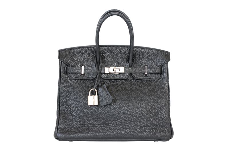 Hermes Birkin 25 Handbag, Black Togo Leather and Palladium Hardware, O in Square 2011 Stamp, Preowned in Dustbag WA001