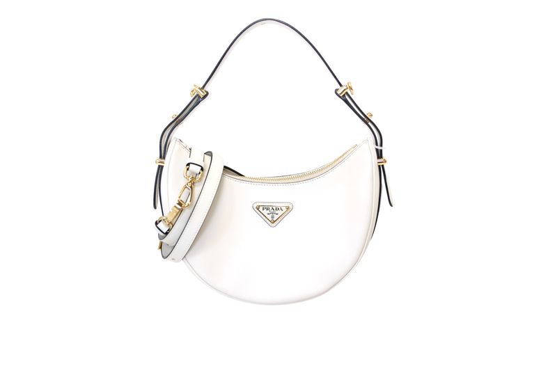 Prada Arqué  Mini Shoulder Bag, White Leather and Gold Hardware, Preowned in Dustbag WA001