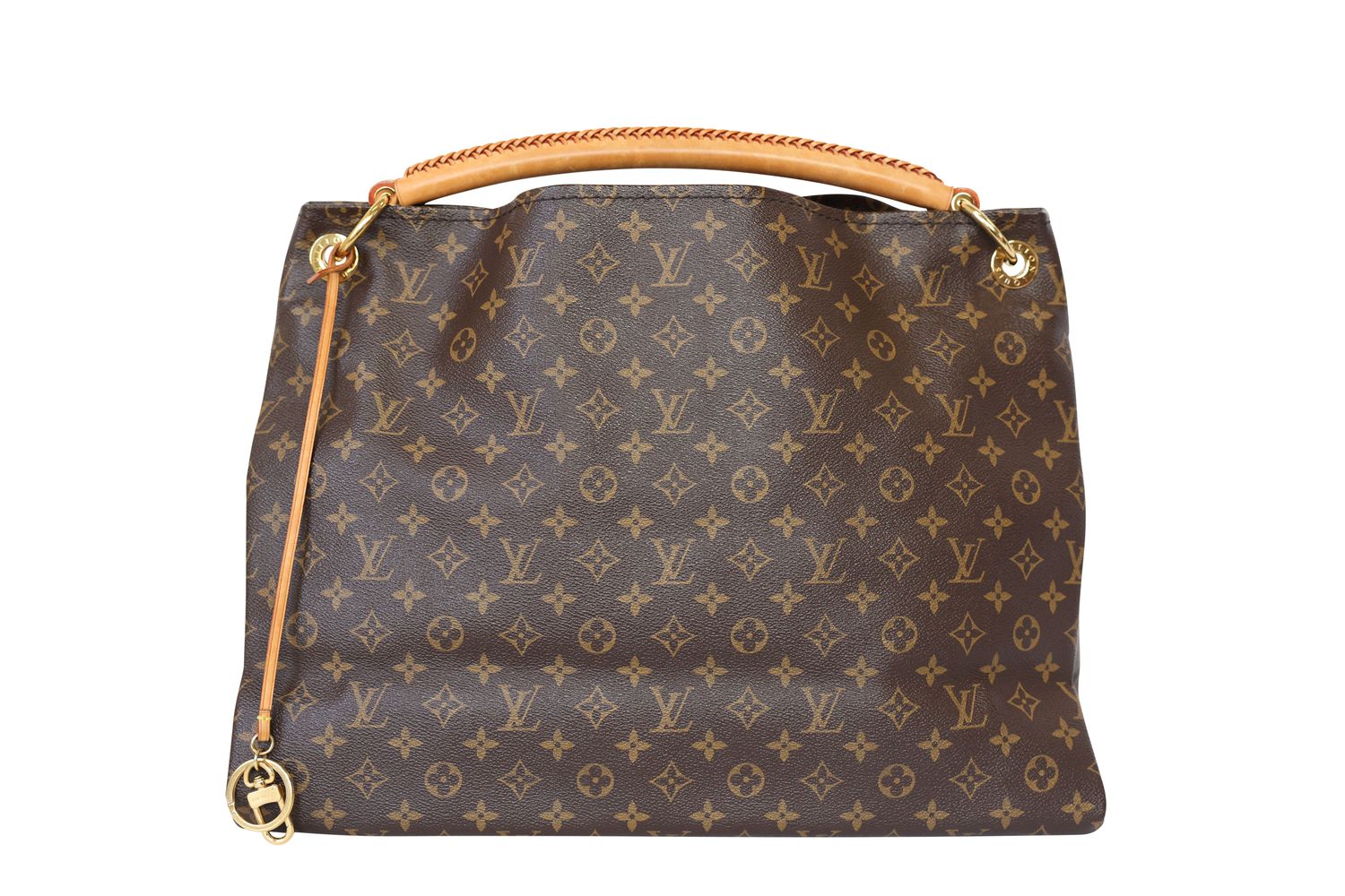 Louis Vuitton Artsy MM Bag, Brown Monogram Canvas and Natural Leather with Gold Hardware, Preowned in Dustbag WA001