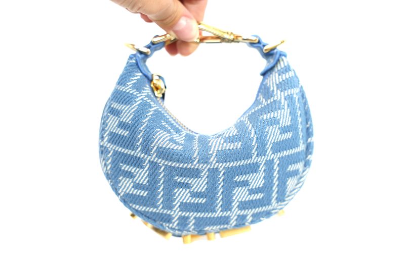 Fendi Fendigraphy Mini Bag, FF Blue Denim and Gold Hardware, Preowned in Dustbag WA001