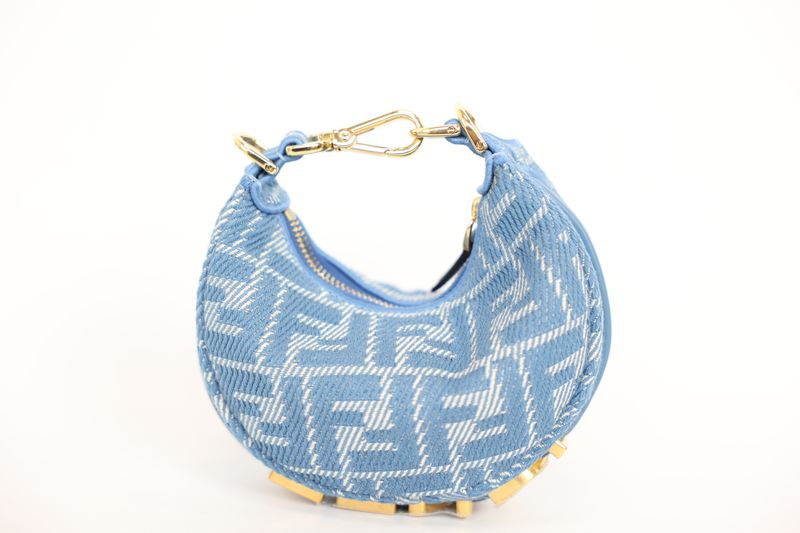 Fendi Fendigraphy Mini Bag, FF Blue Denim and Gold Hardware, Preowned in Dustbag WA001