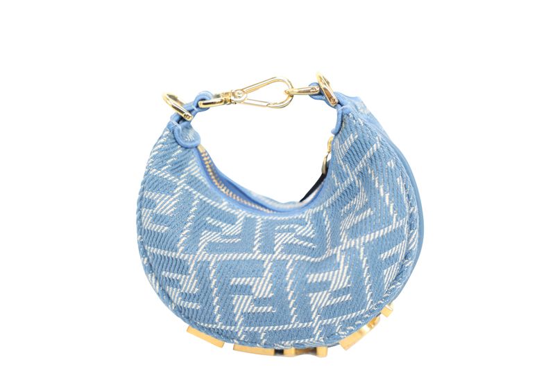 Fendi Fendigraphy Mini Bag, FF Blue Denim and Gold Hardware, Preowned in Dustbag WA001