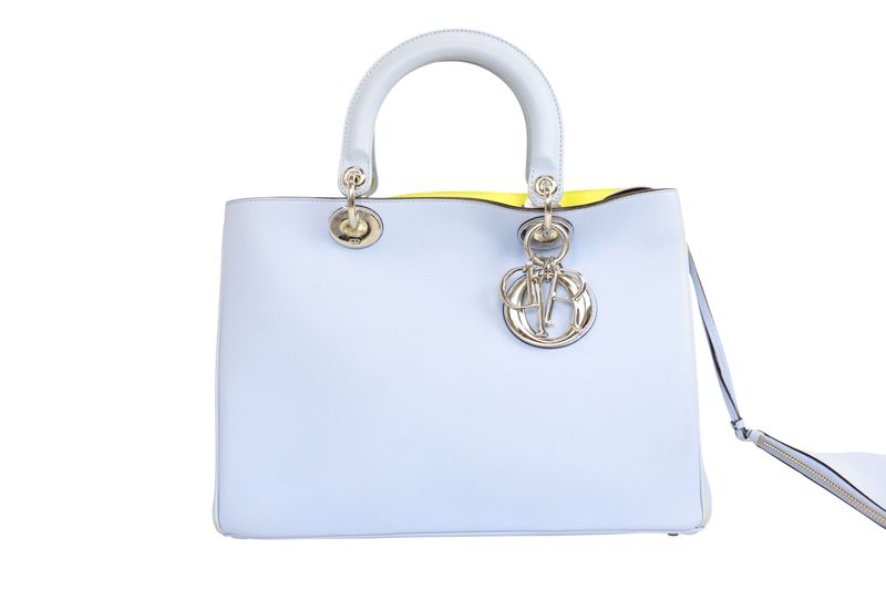 Christian Dior Diorissimo Handbag, Lavender Blue Smooth Leather and Silver Hardware, Preowned No Dustbag WA001