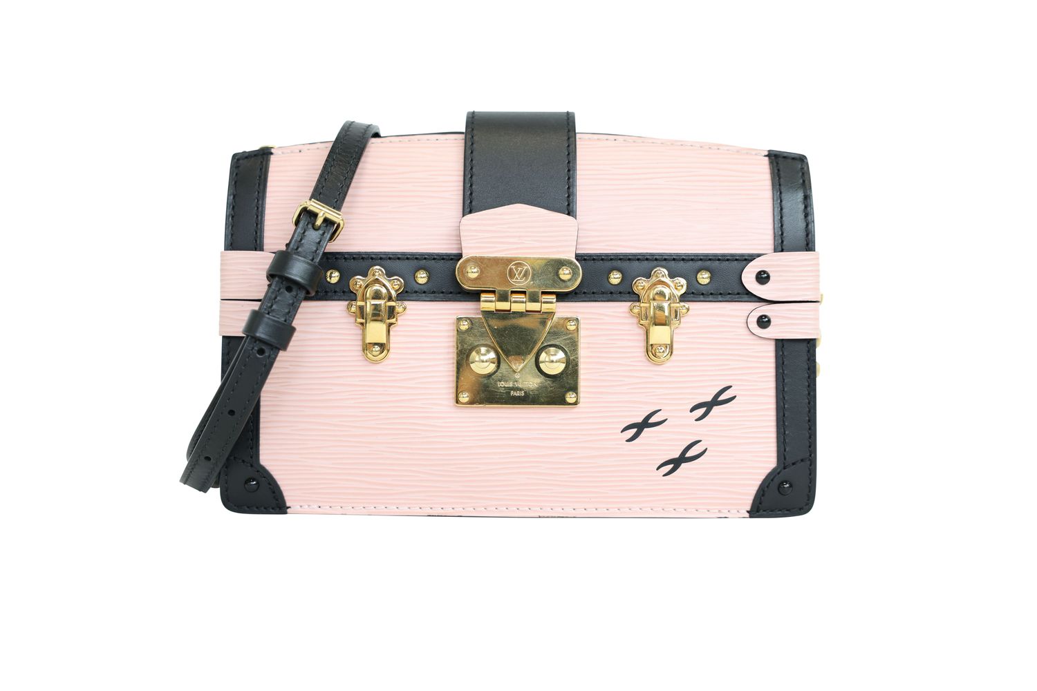 Louis Vuitton Trunk Clutch Bag, Pink Epi Leather and Black Trim with Gold Hardware, Preowned No Dustbag WA001