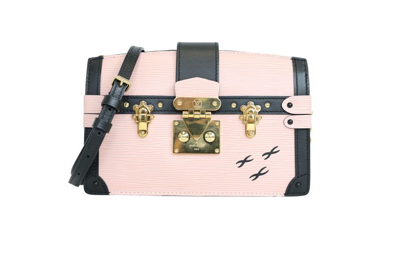 Louis Vuitton Trunk Clutch Bag, Pink Epi Leather and Black Trim with Gold Hardware, Preowned No Dustbag WA001
