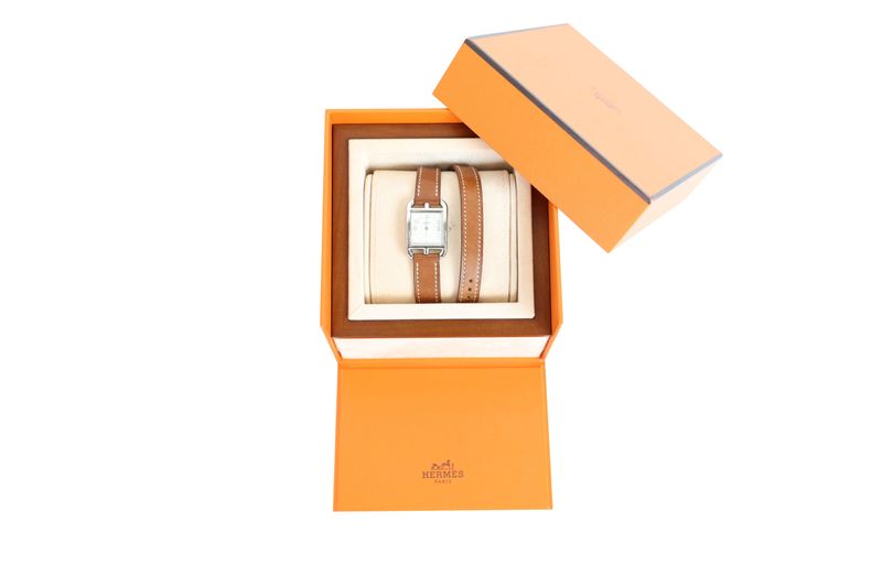 Hermes Cape Cod Watch, Small Model, 31 mm, Tan Leather Strap and Steel Case, Preowned in Box WA001