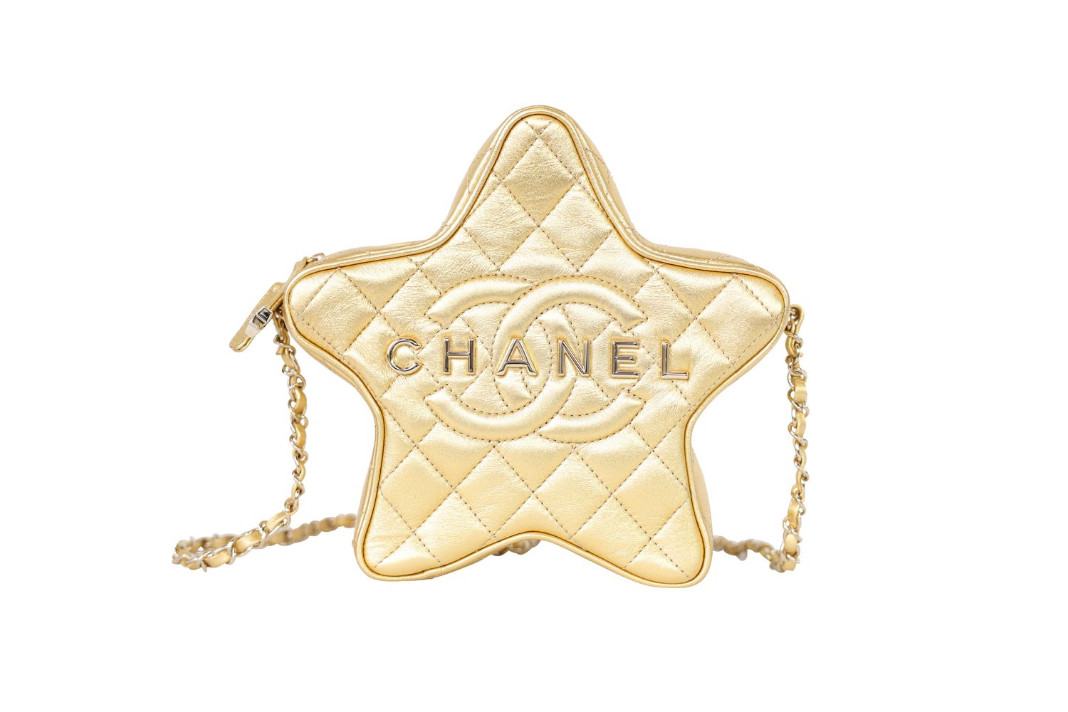 Chanel Walk of Fame Star Bag, Gold Quilted Lambskin Leather and Gold Hardware, New in Box WA001