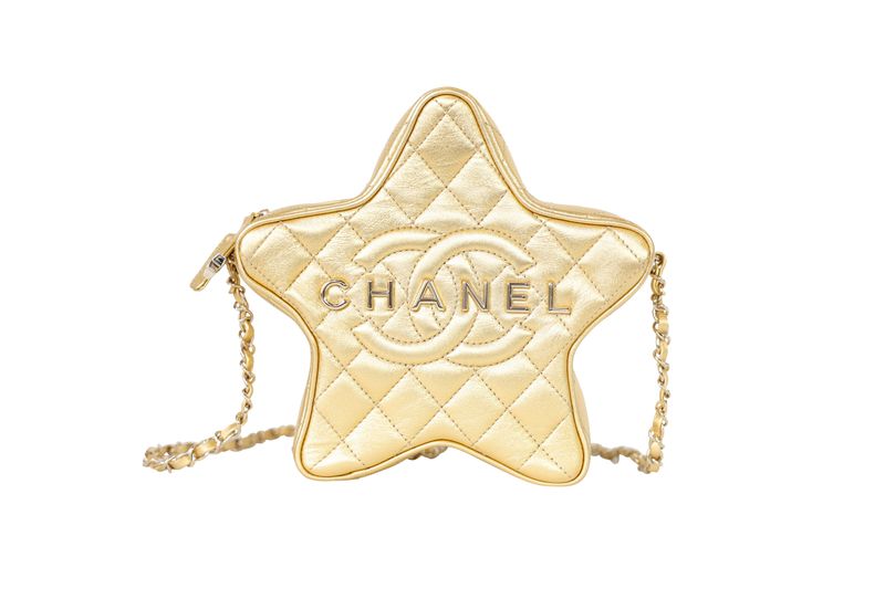 Chanel Walk of Fame Star Bag, Gold Quilted Lambskin Leather and Gold Hardware, New in Box WA001