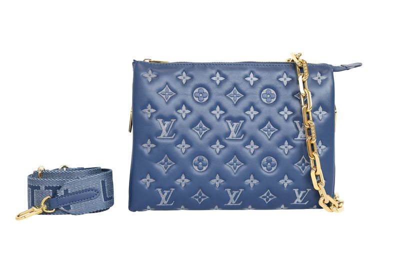 Louis Vuitton Coussin PM Bag, Metallic Blue Monogram Leather and Gold Hardware, Preowned in Dustbag WA001