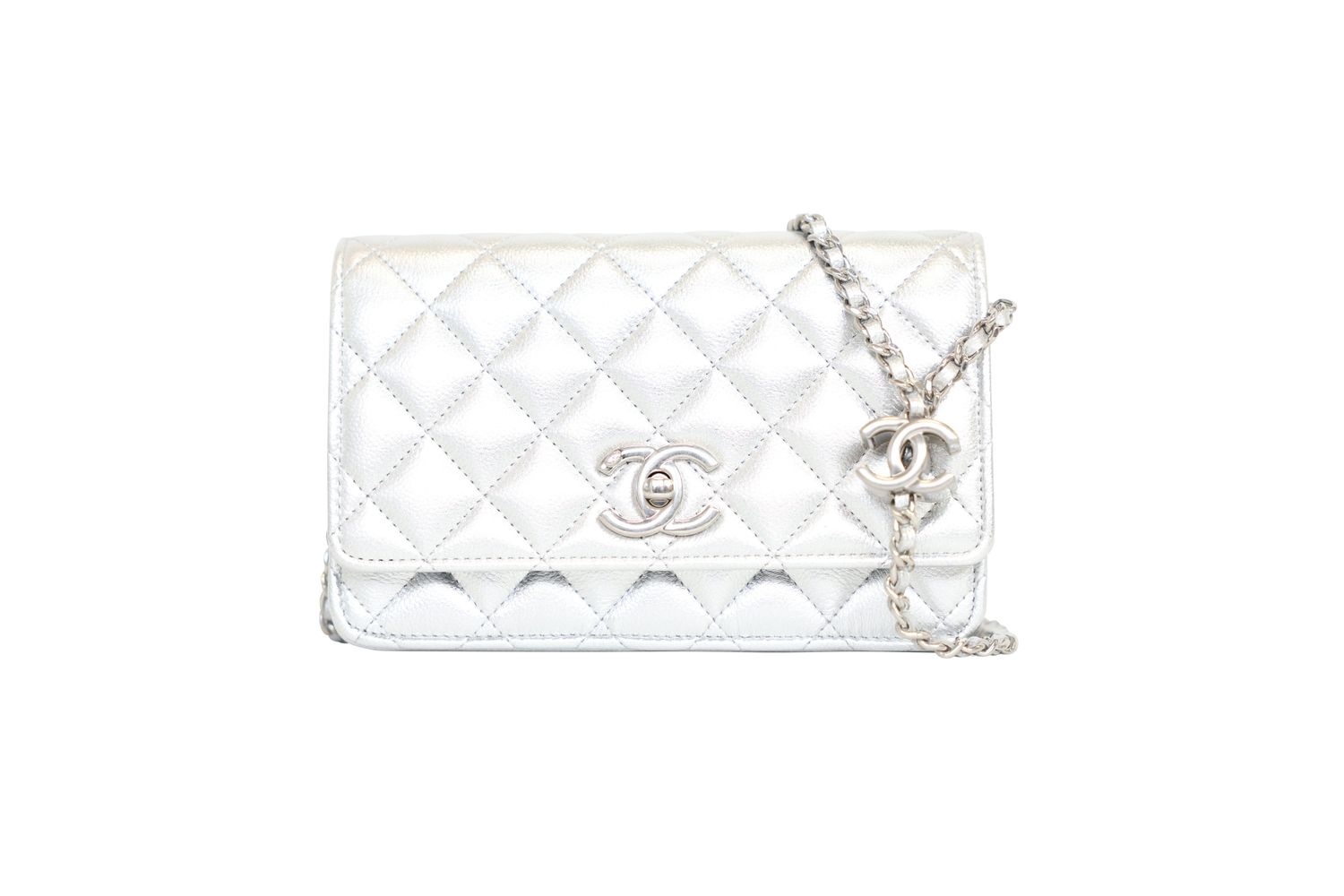 Chanel 25B Wallet on Chain Bag, Silver Caviar Leather and Silver Hardware, Preowned in Box WA001