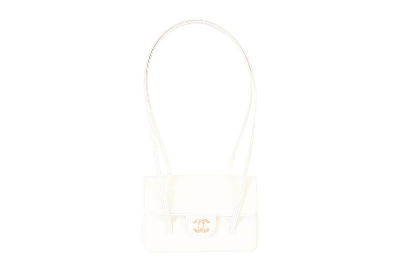 Chanel Preppy Coco 26S Mini Flap Bag, White Grained Calfskin and Gold Hardware,  New in Box WA001