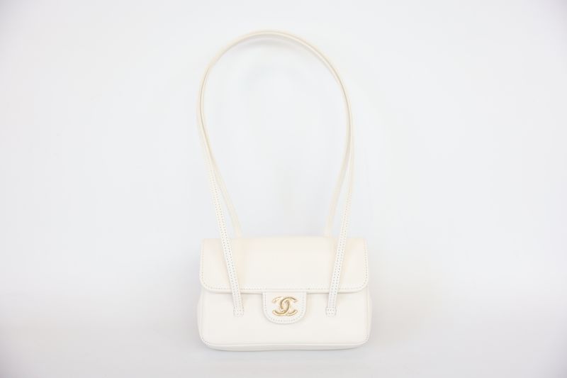 Chanel Preppy Coco 26S Mini Flap Bag, White Grained Calfskin and Gold Hardware, New in Box WA001 Chanel Preppy Coco 26S Mini Flap Bag, White Grained Calfskin and Gold Hardware, New in Box WA001