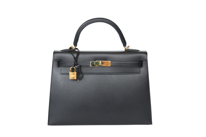 Hermes Kelly 32 Handbag, Black Tadelakt Leather and Gold Hardware, U 2022 Stamp, Preowned in Box WA001 Hermes Kelly 32 Handbag, Black Tadelakt Leather and Gold Hardware, U 2022 Stamp, Preowned in Box WA001