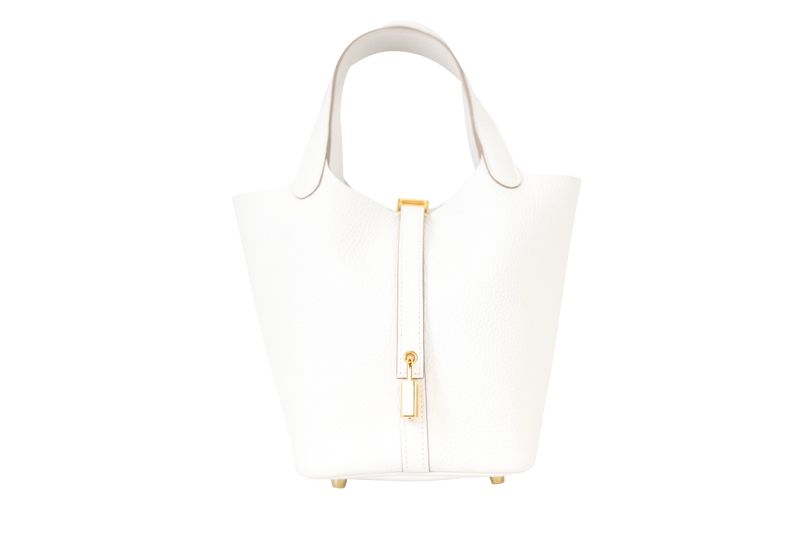 Hermes Picotin Lock 18 Bag, Gray Gris Pale Clemence Leather and Gold Hardware, W 2024 Stamp, New in Box WA001