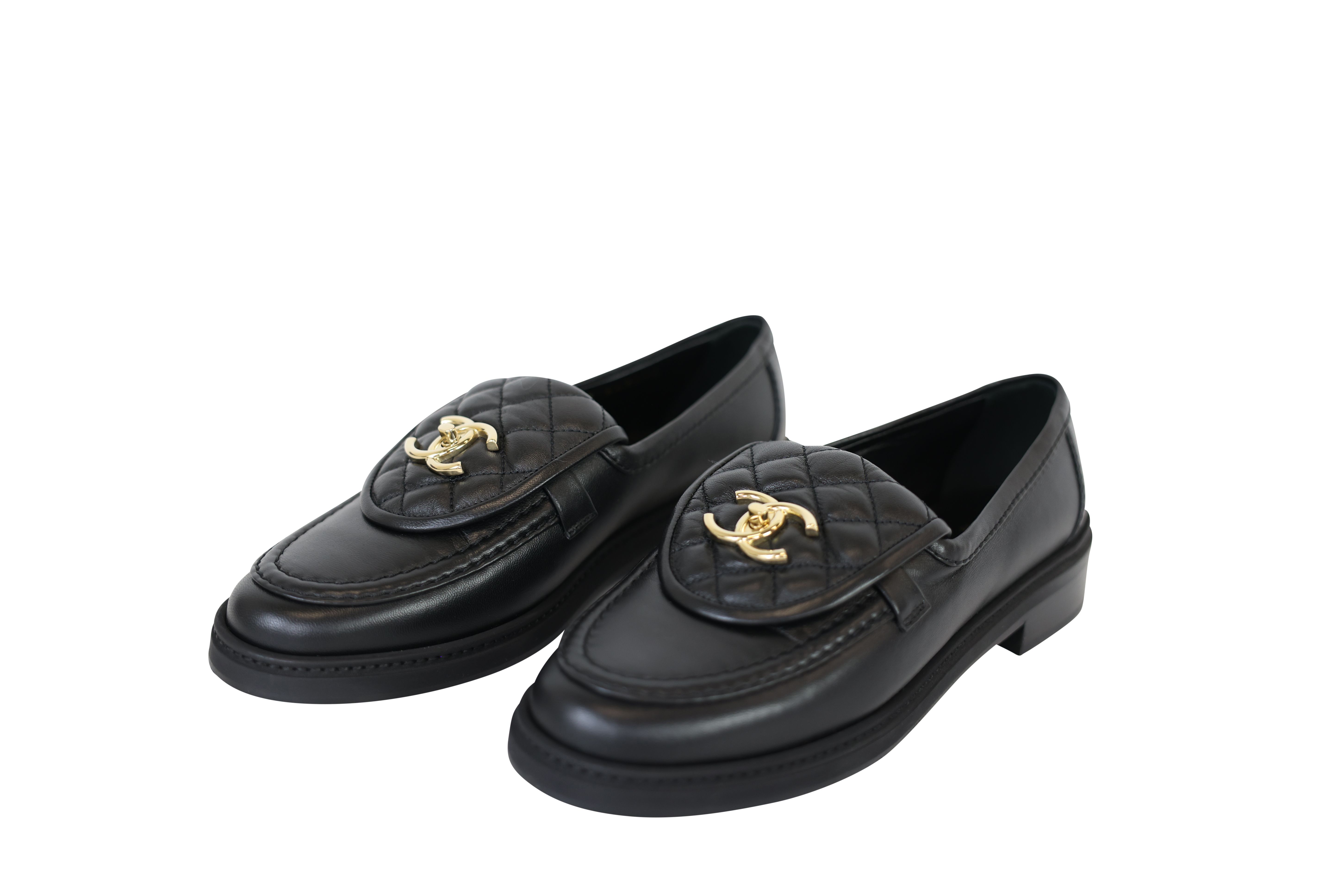 Chanel CC Turnlock Loafer Shoes, Black Lambskin Leather and Gold