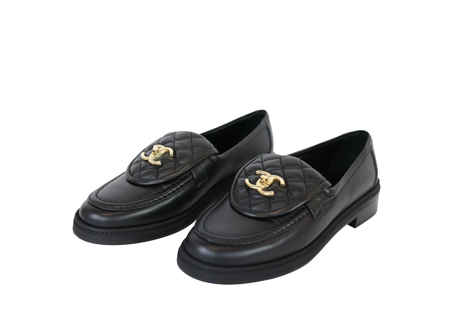 Chanel CC Turnlock Loafer Shoes, Black Lambskin Leather and Gold Hardware, Size 37, New in Dustbag WA001