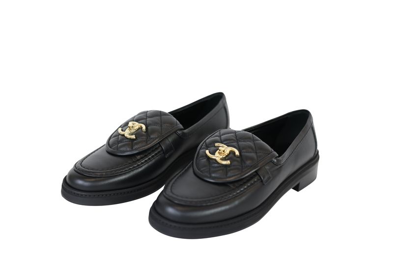 Chanel CC Turnlock Loafer Shoes, Black Lambskin Leather and Gold Hardware, Size 37, New in Dustbag WA001