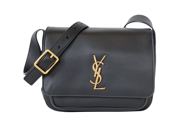 Saint Laurent YSL Niki Saddle Bag, Black Calfskin Leather and Gold Hardware, Preowned in Box WA001