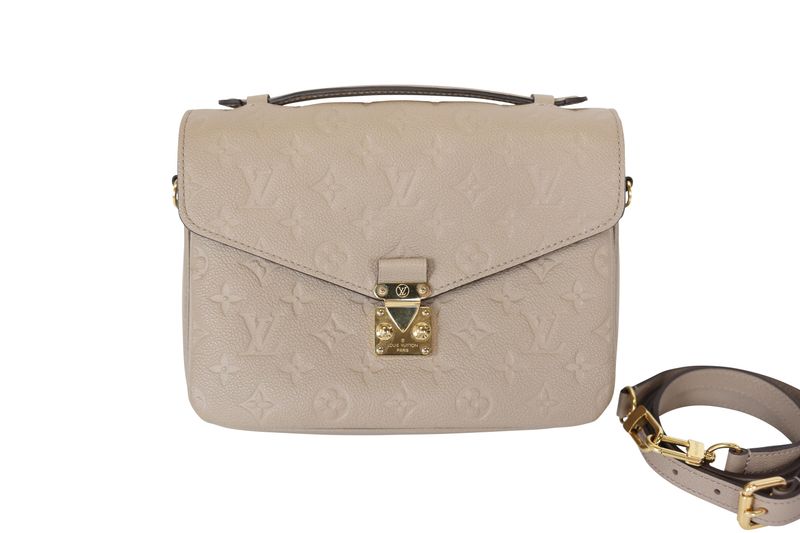 Louis Vuitton Pochette Metis Bag, Beige Taupe Monogram Empreinte Leather and Gold Hardware, Preowned in Box WA001