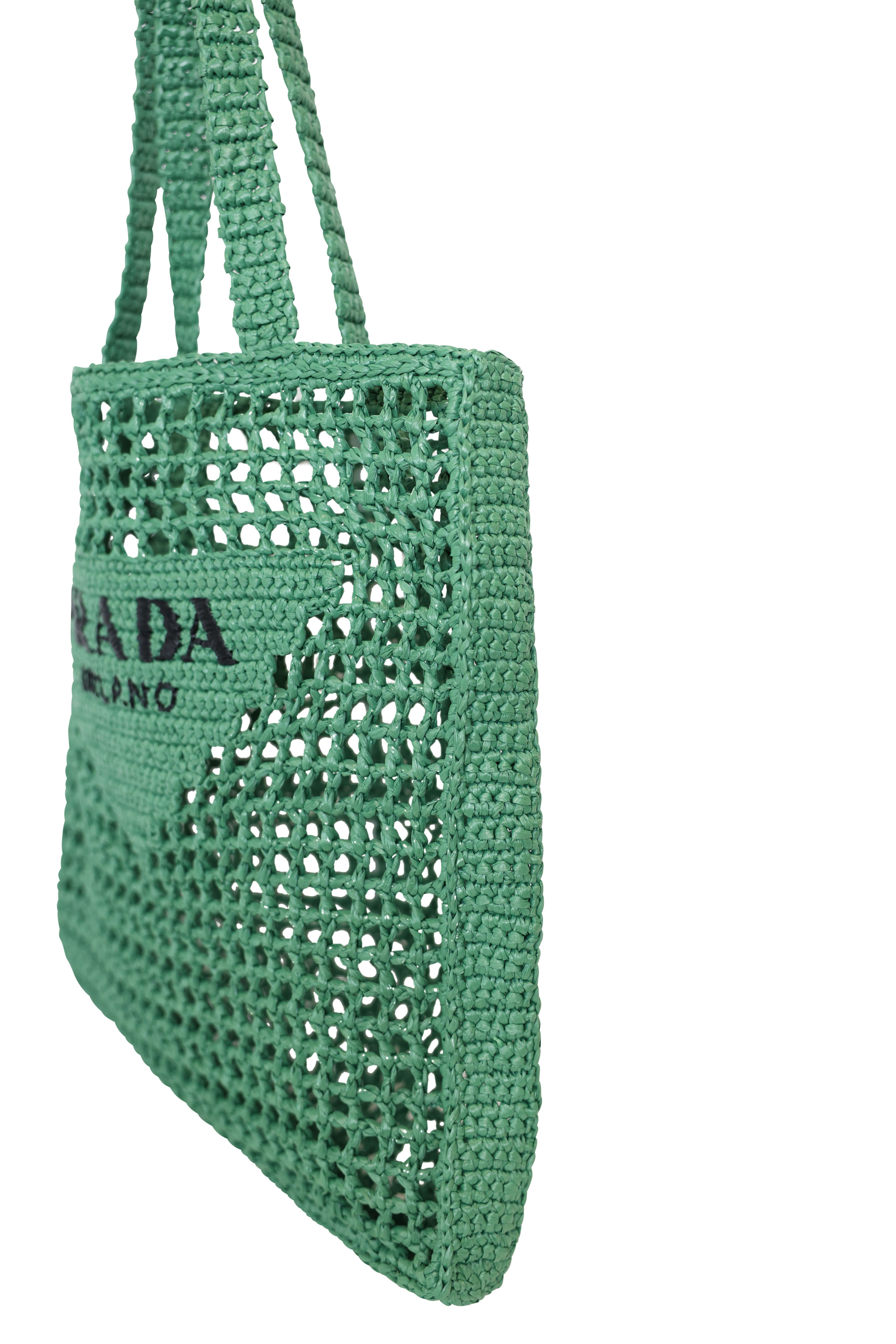 Prada Crochet Tote Bag, Green Raffia Effect Yarn, New in Dustbag WA001