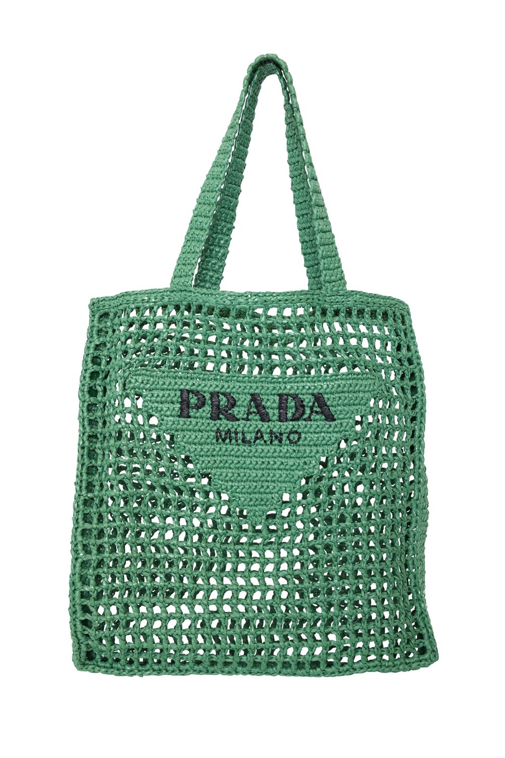 Prada Crochet Tote Bag, Green Raffia Effect Yarn, New in Dustbag WA001