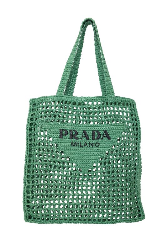 Prada Crochet Tote Bag, Green Raffia Effect Yarn, New No Dustbag WA001