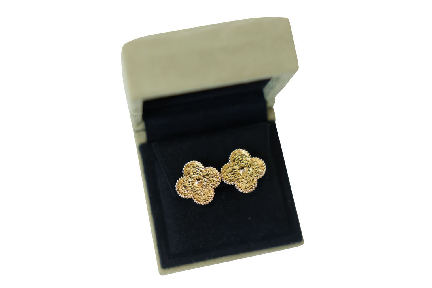 Van Cleef &amp; Arpels Magic Alhambra Earrings, Hammered 18k Yellow Gold, Preowned in Box WA001