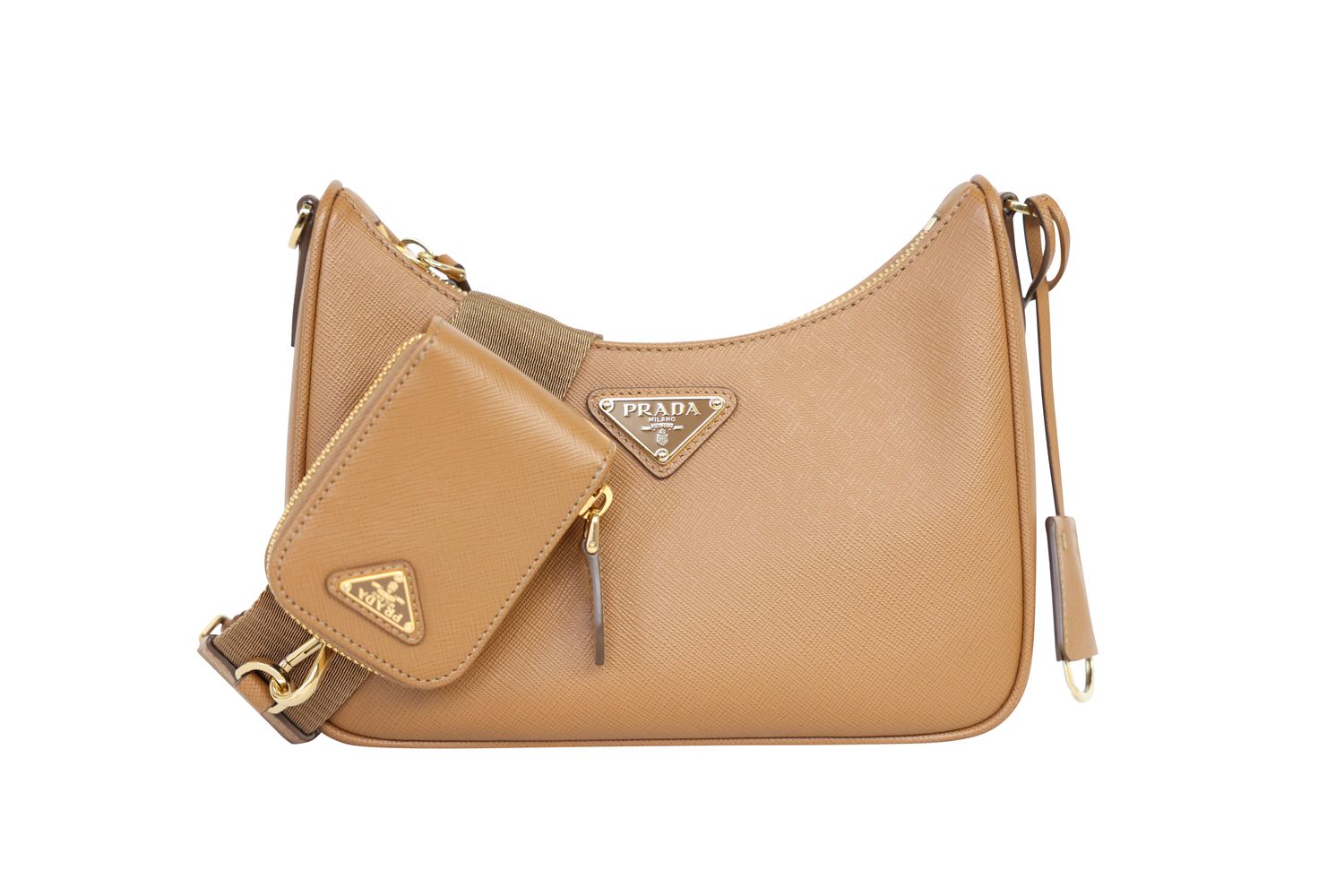 Prada Re-Edition 2005 Bag, Tan Brown Saffiano Leather and Gold Hardware, New in Box WA001