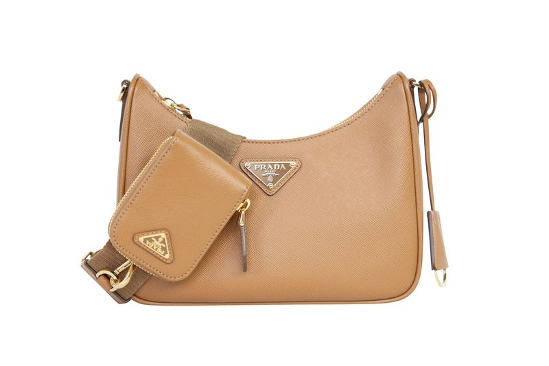 Prada Re-Edition 2005 Bag, Tan Brown Saffiano Leather and Gold Hardware, New in Box WA001 Prada Re-Edition 2005 Bag, Tan Brown Saffiano Leather and Gold Hardware, New in Box WA001
