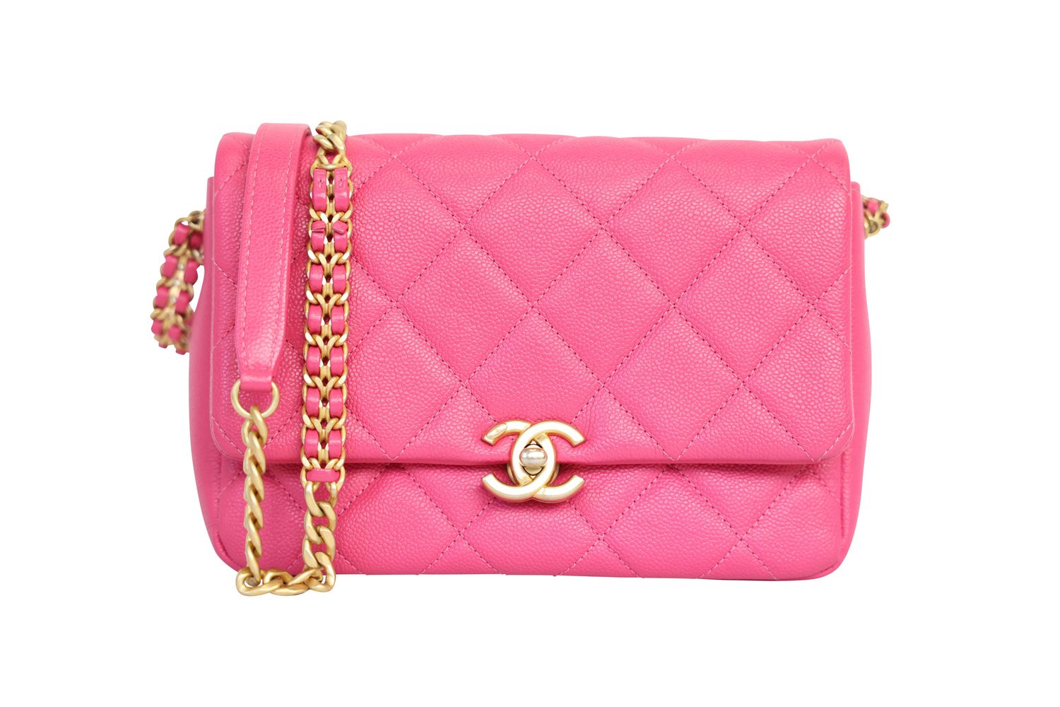 Chanel Melody Small Flap Bag, Pink Quilted Leather and Gold Hardware, Preowned in Dustbag WA001