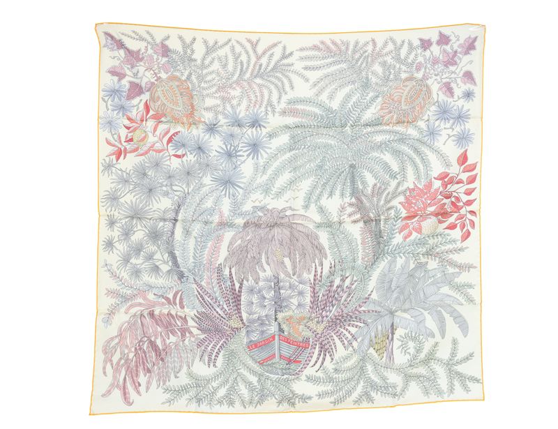 Hermes Le Jardin des Peintres Double Face Scarf 90, Pale Blue Yellow Multicolor Silk, New in Box WA001 Hermes Le Jardin des Peintres Double Face Scarf 90, Pale Blue Yellow Multicolor Silk, New in Box WA001