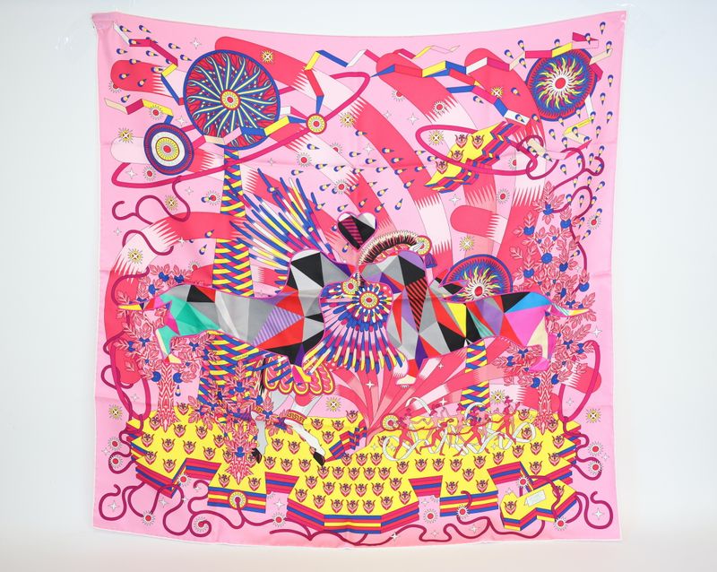 Hermes Woof Woof Scarf 90, Pink Multicolor Silk, New in Box WA001 Hermes Woof Woof Scarf 90, Pink Multicolor Silk, New in Box WA001