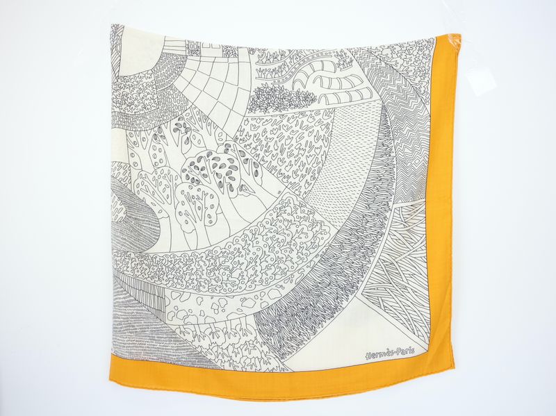 Hermes Floral Garden Stole Scarf 140, White Gray Yellow Cashmere with Silk, As New No Dustbag WA001 Hermes Floral Garden Stole Scarf 140, White Gray Yellow Cashmere with Silk, As New No Dustbag WA001